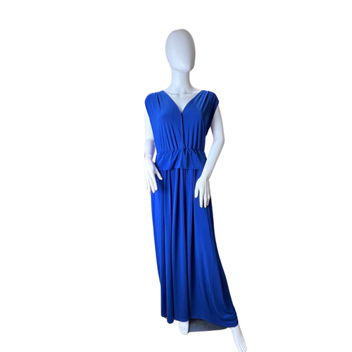 Koh Koh Dress 3X Royal Blue Maxi Sleeveless Flowy Peplum Waist Elegant Long Gown