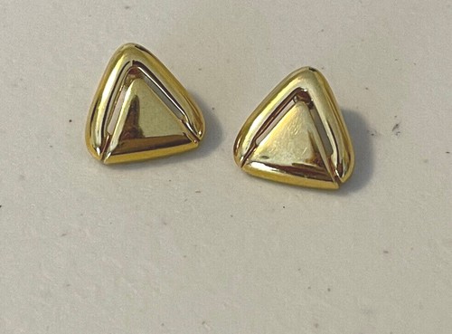 Monet signierte Vintage goldfarbene Ohrringe Dreiecksform Kostüm - Bild 3 von 5