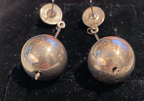 Silver Plate Ball on Chain Stud Dangle Earrings - Picture 5 of 7