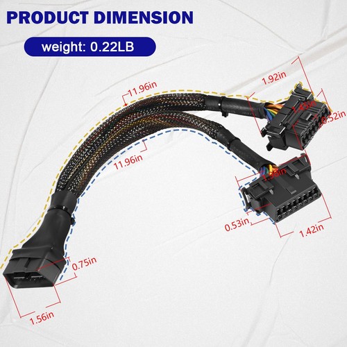 16 Pin OBD II Splitter Extension 1 Male to 2 Female Extension Y Cable Adapter - Foto 7 di 11