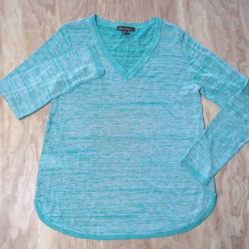 Suéter Tommy Bahama Mujer Talla Med Lino Nylon Pullover Azul Verde Manga Larga - Imagen 2 de 8