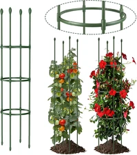 Round Heavy Duty Tomato Cage - 55 Inch Steel Core Plastic Coated Garden Trellis,