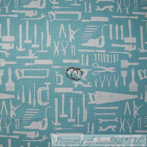 BonEful Fabric FQ Cotton Quilt Blue Wood Craft Tool Garage Craftsman Sale Retro - Picture 9 of 12