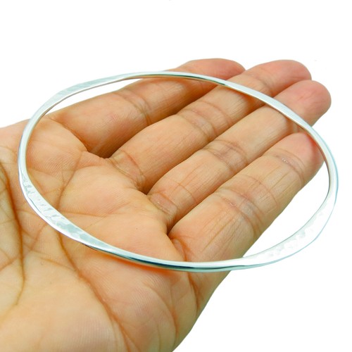 Large Silver Bangle 925 Sterling Hand Hammered Circle Ladies Bracelet - Picture 5 of 5