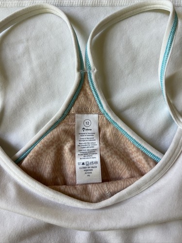 New Ivivva/Lululemon Girls Sports Tank White Size 12 Lined W/navy Hair Band - Picture 4 of 7