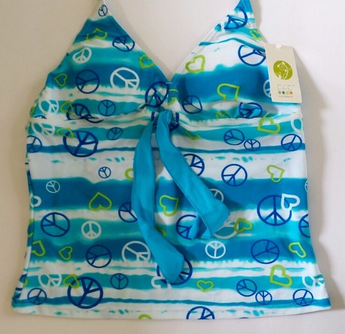 Girls TANKINI TOP Size 16 Multi Colors Blue PEACE HEART Stripe Tie Dye New - Picture 3 of 6