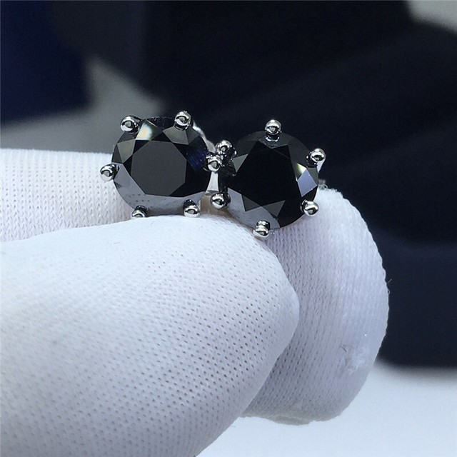 Silver 925 Brilliant Cut Diamond Total 2 Carat Black Moissanite Stud Earrings Silver 925 Brilliant Cut Diamond Total 2 Carat Black Moissanite Stud Earrings