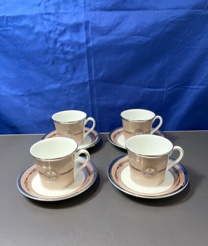 Wedgwood Fine Bone China Laurel set 4 Coffee cup & saucer Set 4 tazze NEW IN BOX - Zdjęcie 1 z 6