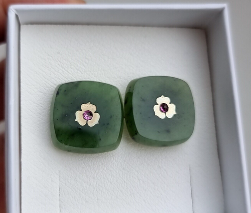 Russian Soviet cufflinks jade Nephrite stone antiques - Picture 8 of 12