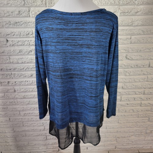 Bongo Womens Top 1X Plus Blue Heather with Necklace Chiffon Hem Knit Poly Blend - Picture 6 of 9