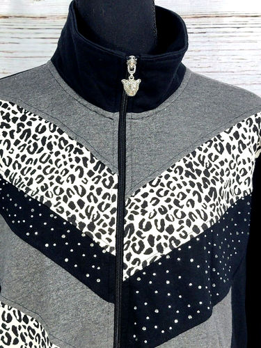 Three Hearts Womens Black W/Print & Sequin Hoodie Long Sleeve Full Zip Size XL - Picture 2 of 11