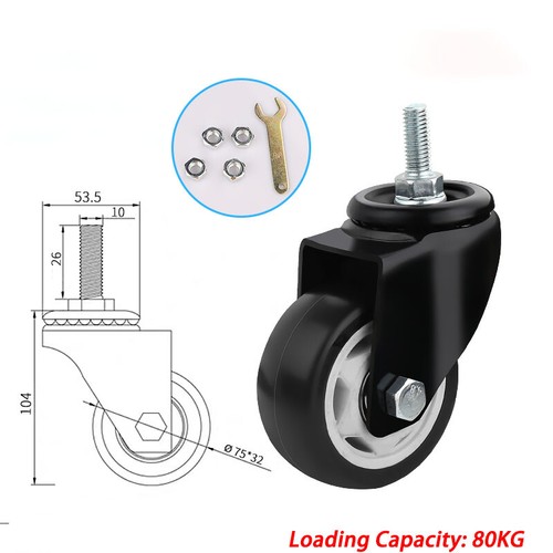 Castor Wheels 1.5"2"2.5"3"4"5" Heavy Duty Fixed/Swivel/Brake Caster Rubber Black - Picture 43 of 54