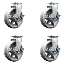 6 Inch V-Groove Semi Steel Swivel Caster Set with Roller Bearings and Brakes SCC