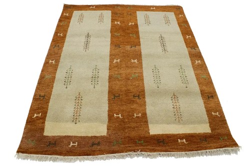Handmade Indo-Gabbeh Oriental Rug Rust Pictorial Tribal Design Carpet 5'3X6'6 ft - Picture 3 of 15
