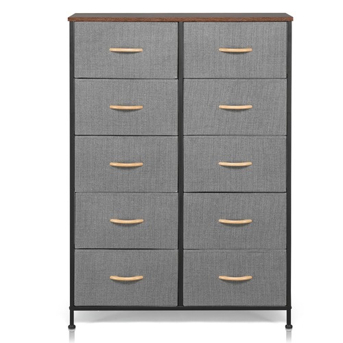 Grey 10 Drawers Chest of Drawers Bedroom Storage Cabinet Fabric Organizer Unit - Picture 15 of 15