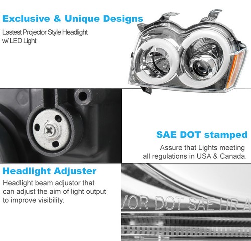 Fit 05-07 Grand Cherokee LED Tube Projector Chrome Headlights Lamps w/DRL Signal - Bild 10 von 12
