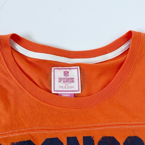 Victoria's Secret Pink Denver Broncos Studded Striped Orange Blue Tee Shirt Top - Picture 15 of 23