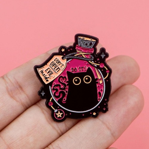 Lindo broche animal esmalte gato negro pines solapa pines insignia en mochila de tela - Imagen 20 de 24