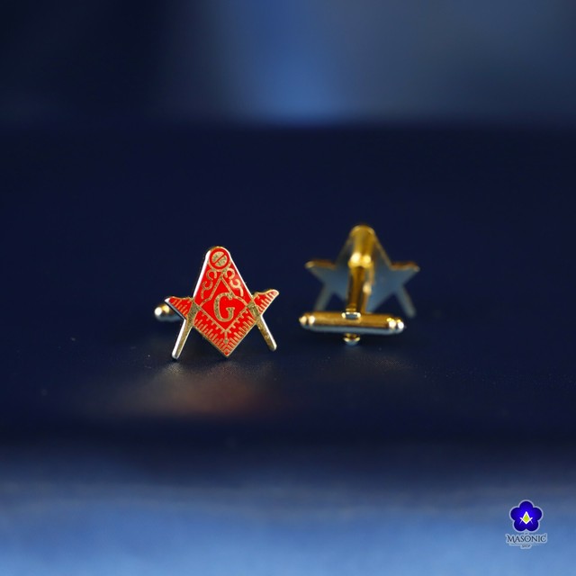 Gemelli Massonici Squadra e compasso con lettera G al Centro colori Rosso e oro Gemelli Massonici Squadra e compasso con lettera G al Centro colori Rosso e oro