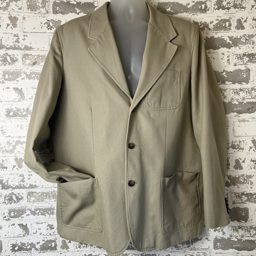Eddie Bauer Blazer Men’s L Khaki Cotton Canvas Unstructured Casual Oversized