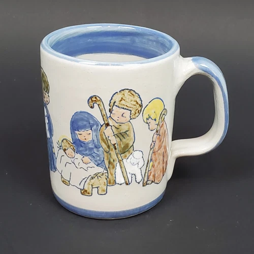 Vtg Louisville Stoneware Pottery Coffee Cup Mug Christmas Nativity Scene