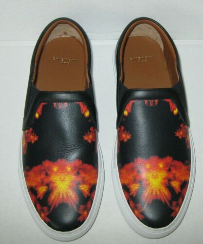 Givenchy Fire Flame Print Leather Slip On Sneakers