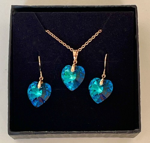 Edel Schmuckset Herz Halskette Ohrringe Crystal 750er Gold 18K vergoldet Box - Bild 5 von 8