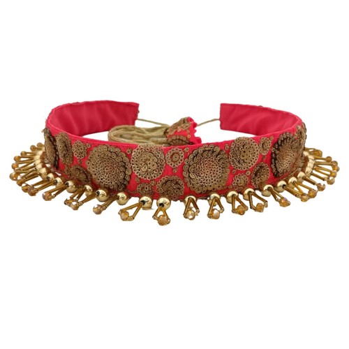 Coral Pink Embroidered Saree Belt for Women Fits All Sizes - Picture 1 of 5