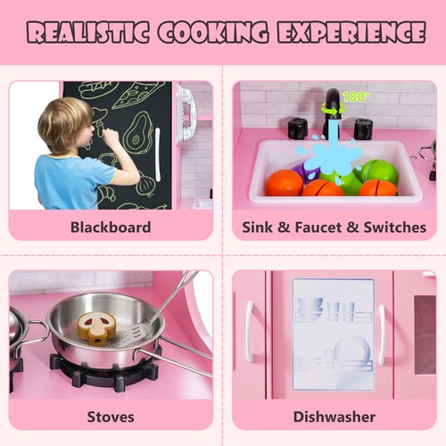 Kid’s Pretend Play Kitchen Toddler Kitchen Playset w/ Blackboard Pink - Picture 5 of 10