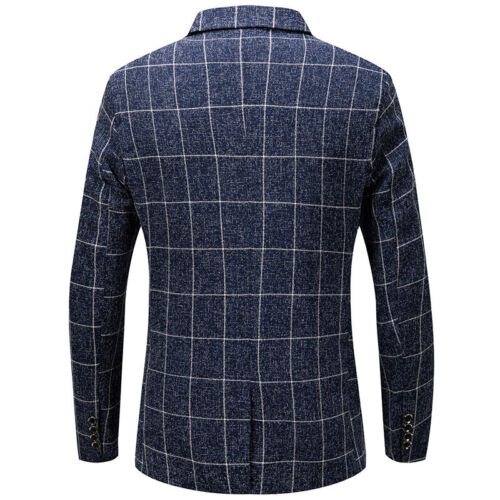 Men Formal Work Blazer Jacket Business Casual Checked Slim Fit Suit Coat Tops - Picture 3 of 28
