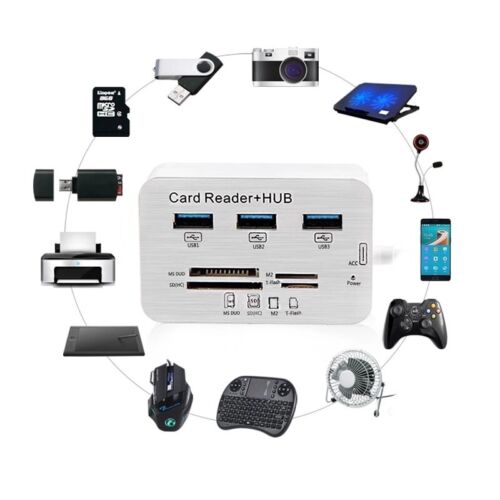 Aluminum 3 Port USB 3.0 Hub MS SD M2 TF Multi-In-1 Memory Card Reader Adapter US - Picture 4 of 6