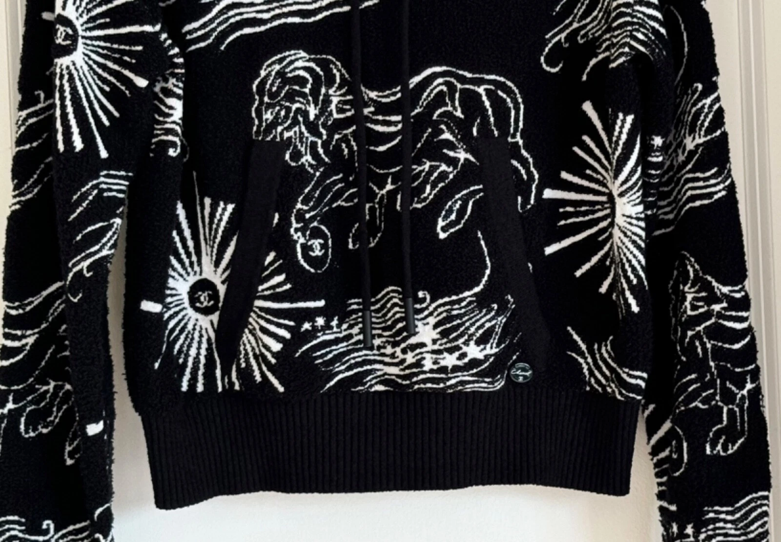 22C CHANEL NERO BIANCO TERRY CC LOGO FELPA PULLOVER MAGLIONE 34