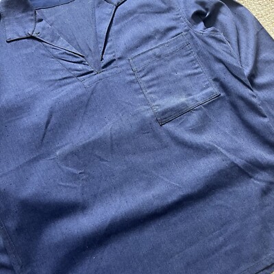 Vintage 70-80s French Blue Cotton Deadstock Fisherman Smock