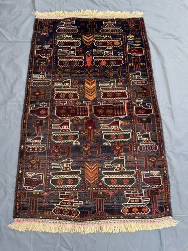 Antique Afghan War Rug 3x4.10 Ft Hand Knotted Wool Tribal Wall Decor Accent Rug - Picture 1 of 11