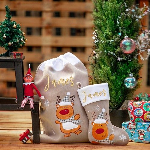 Christmas Santa Sack & Stocking Matching Set Personalised Embroidered With Names - Picture 8 of 46