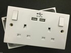 Double Wall Plug Socket 2 Gang 13A with 2 USB Charger Port Outlets+ Back Box