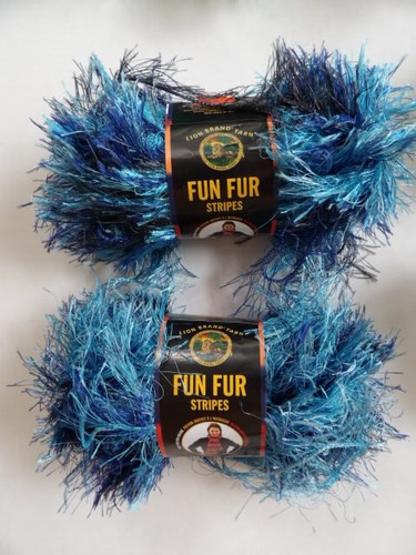 8 SKEINS LION BRAND YARN FUN FUR POLY PEACOCK RED DEEP SEA CITRUS - Picture 5 of 9