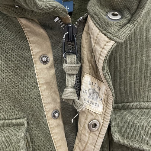 Polo Ralph Lauren Mens L Military Patch Green Stowaway Zip Hoodie Rugby Pullover - Picture 3 of 6