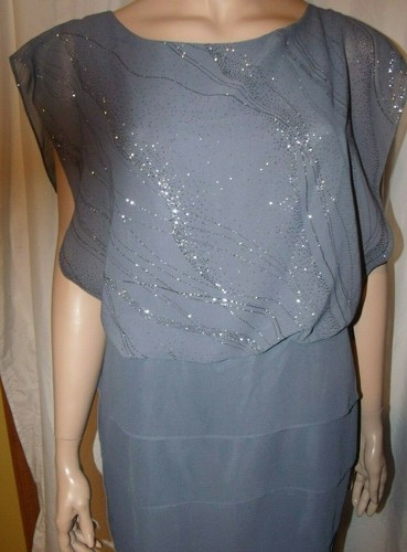 Plus Size 18w Le Bos Steel Gray Beaded Tiered Dress - Picture 2 of 3