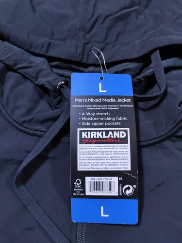 Kirkland Signature Jacket Adult Large Black Mixed Media Hooded Long Sleeve Mens - Picture 3 of 7