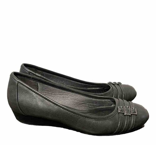 Lifestride Shoes Womens 10 M Farrow Pump Gray Faux Leather Casual Wedge Heels