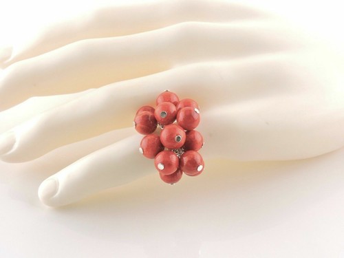 Sterling Silver Red Coral Cluster Ring - Free Gift Packaging - Picture 7 of 10