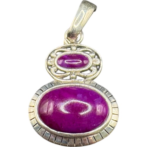 Ciondolo pietra preziosa cabochon ovale rubino viola argento sterling 925 nuovo con scatola firmato - Foto 10 di 14