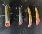 Lot Of 4 Vintage Helin Flatfish Wood Hand Painted Fishing Lures 5” - 6”