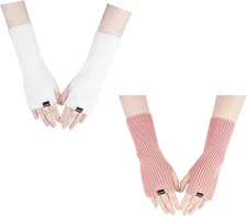 Arm Warmers Women Winter Long Fingerless Gloves Knitted Wrist Warmers with Thumb