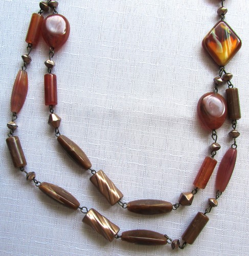 VINTAGE 38" LONG ORANGE BROWN CARNELIAN (?) STONE NECKLACE - Picture 6 of 9