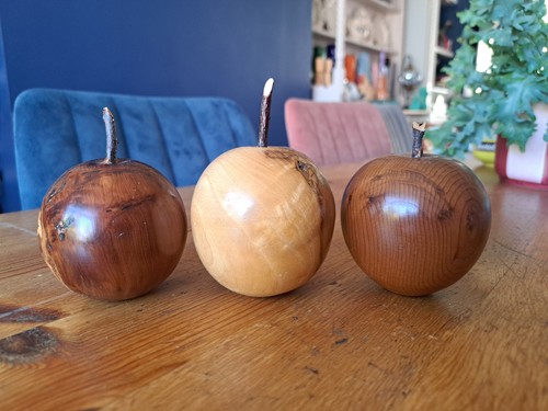 3x Small Wood Turned Apples - x2 Yew x1 Ash Ornaments Handmade - Picture 4 of 7