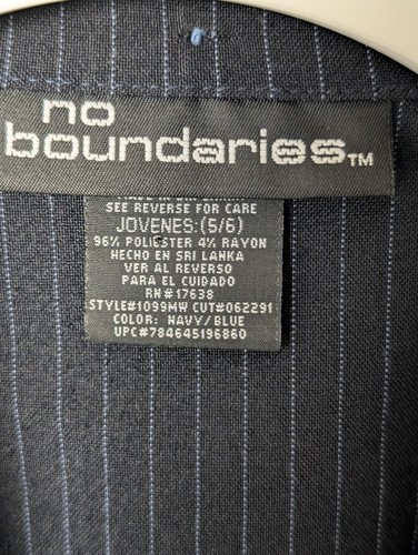 No Boundaries Women's Blazer Jacket Size 5/6 Navy Blue Pinstripe Button Front - Picture 3 of 5