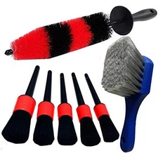 7Pcs Wheel & Tire Brush, car Detailing kit, 17inch Long Soft Wheel Brush 5 Red