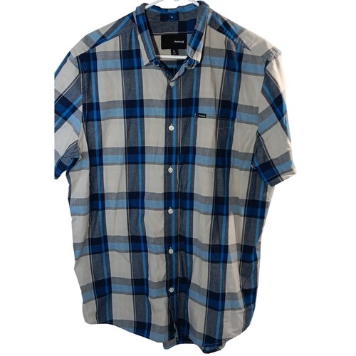 Hurley kariertes Hemd mit Knopfleiste Herren Kurzarm blau Baumwollmischung Freizeit - Bild 1 von 12
